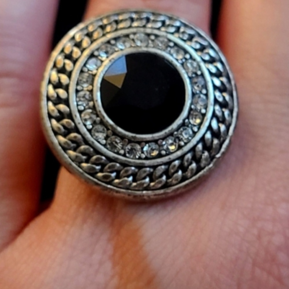 Lia Sophia Black and Silver Statement Ring Kiam Family Collection Vintage